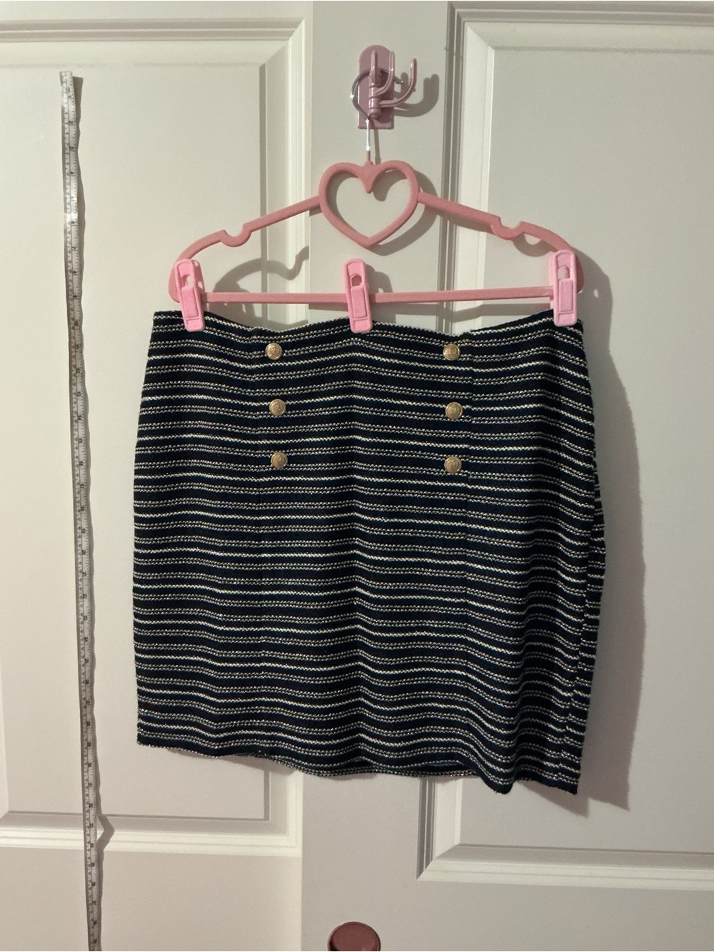 Cable & Gauge Navy and White Striped Mini Skirt with Gold Buttons